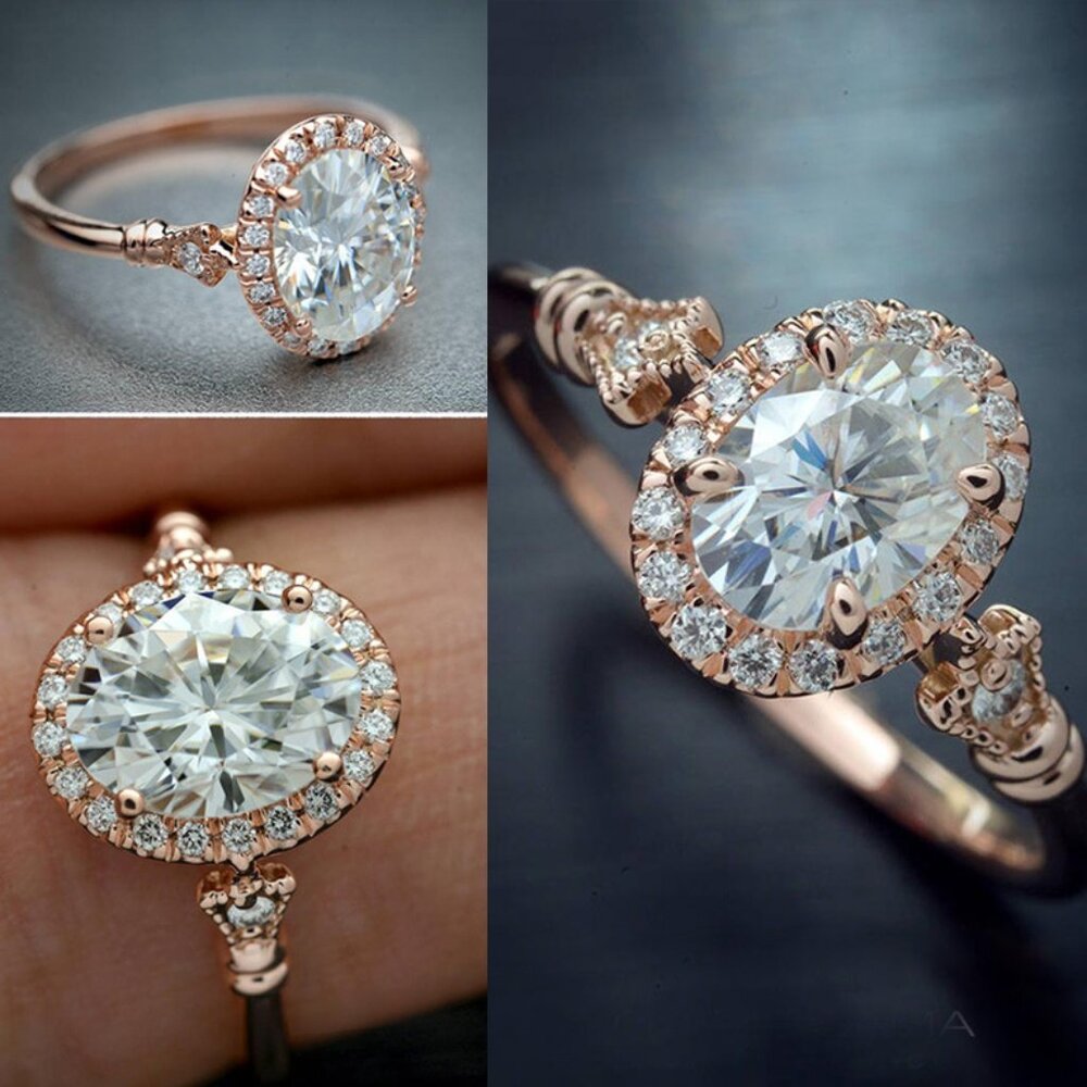 Dazzling Gemstone Beautiful Rose Gold Oval Ring for Women, VIP042 - Picture 6 of 8